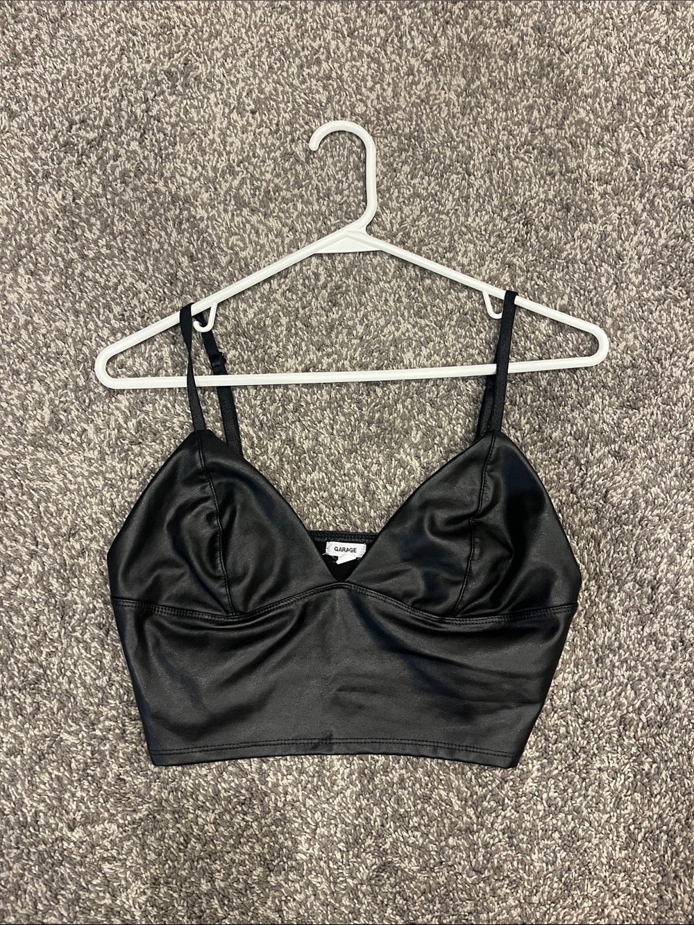 Garage Black Faux Leather Crop Top